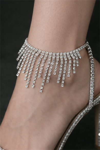 Gümüş Renk Taş Detaylı Tasarım Halhal