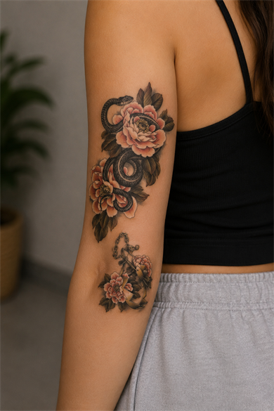 Yılan ve Gül Geçici Dövme Tattoo