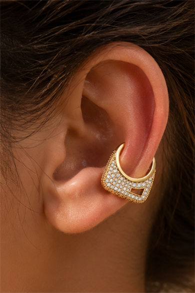 Altın   Renk Taş Detaylı TX Ear Cuff (Tek)
