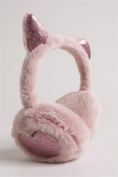 Pembe Renk Kalp Figürlü Kulaklı Çocuk Peluş Kulaklık