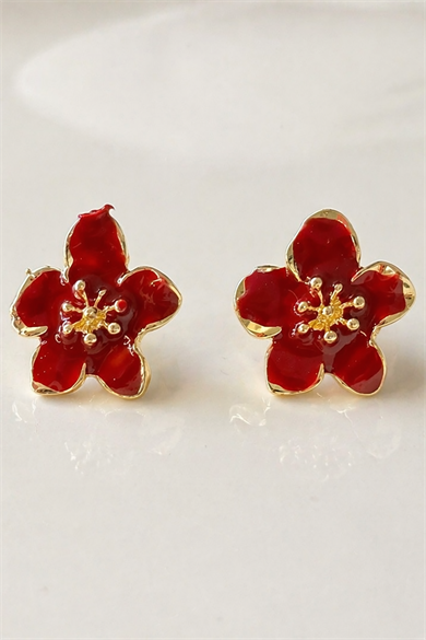 Bordo Renk Çiçek Figürlü Küpe (Çift)