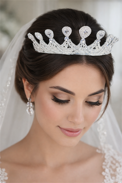 Zirkon Taşlı Gelin/Kına/Nişan/Söz Tasarım Taç