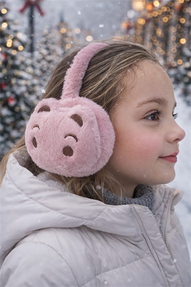 Koyu Pembe Renk Ayıcık Figürlü Peluş Kulaklık