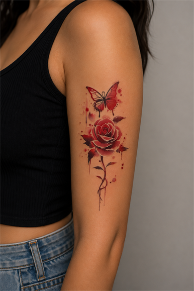 Gül Ve Kelebek Geçici Dövme Tattoo