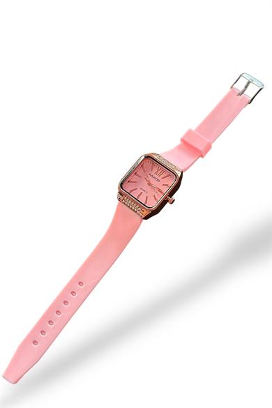 Pembe Renk Silikon Kordonlu Kadın Saat