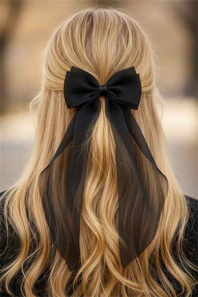 Siyah Renk Kurdele Detaylı Pens Toka