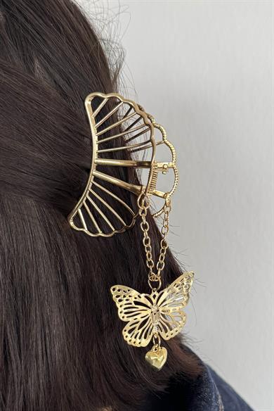 Altın Renk Kelebek Figürlü Metal Mandal Toka