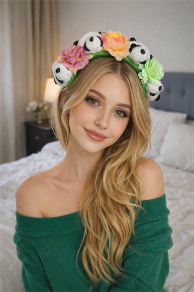 Panda Ve Çiçek Figürlü Peluş Taç