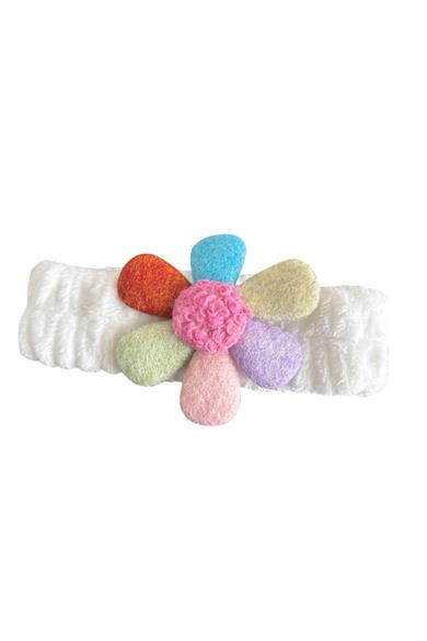 Beyaz Renk Çiçek Figürlü Peluş Saç Bandı