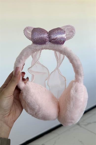 Pembe Renk Kurdele Figürlü Peluş Kulaklık