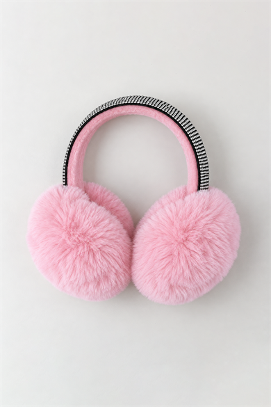 Pembe Renk Taş Detaylı Peluş Kulaklık