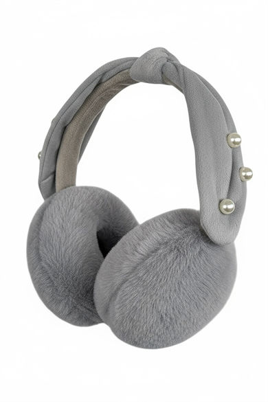 Gri Renk İnci Detaylı Kulaklı Çocuk Peluş Kulaklık