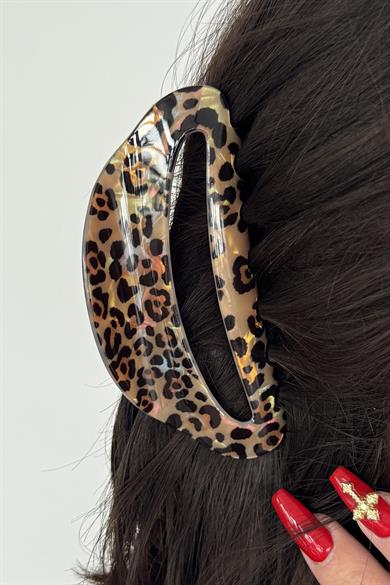 Karışık Renk Leopar Desenli Kemik Mandal Toka