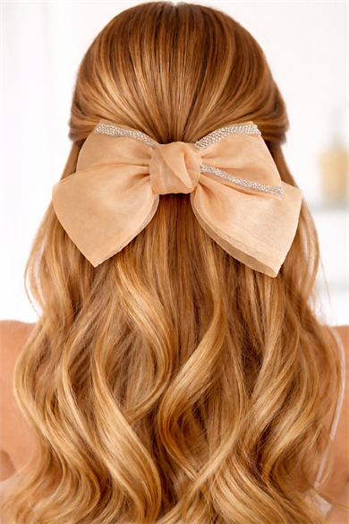 Bej Renk Taşlı Kurdele Otomat Toka