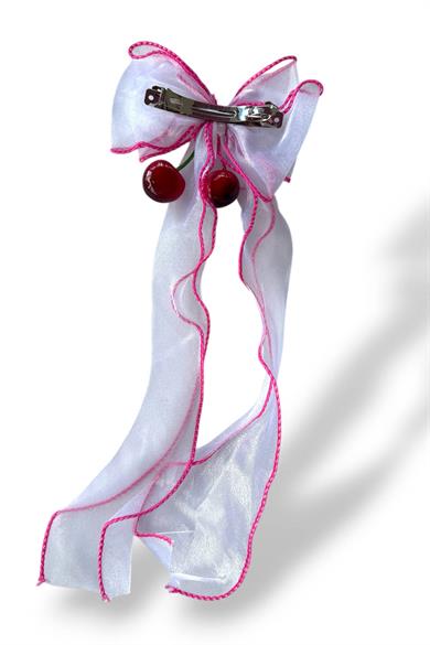 Fuşya Ve Beyaz Renk Kiraz Figürlü Otoma Toka