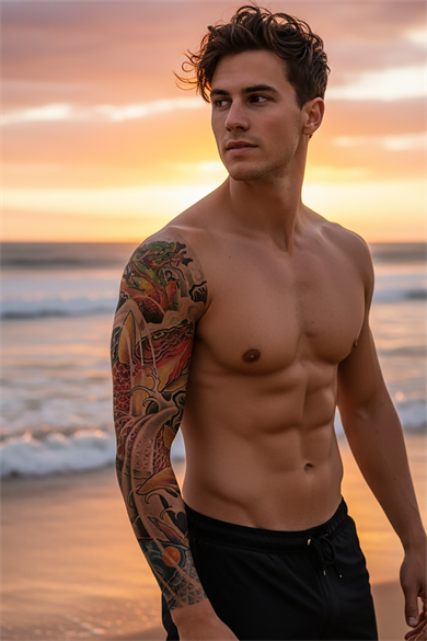 Temporary Dragon and Fish Arm Tattoo