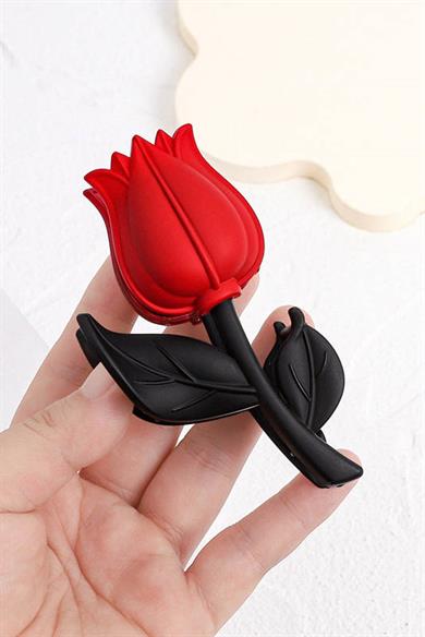 Siyah Ve Kırmızı Renk Lale Figürlü Mandal Toka