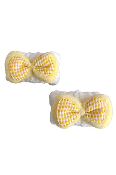 Beyaz Ve Sarı Renk İkili Kurdele Figürlü Peluş Su Tutucu Havlu Bileklik