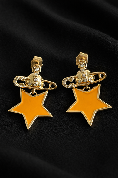 Altın Renk Turuncu Yıldız Figürlü Küpe (Çift)