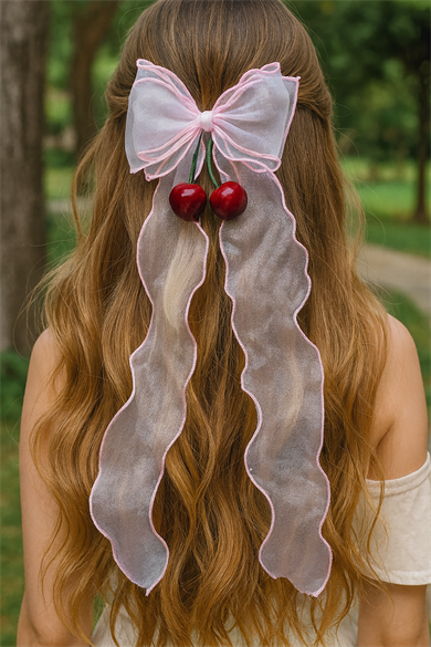 Beyaz Ve Pembe Renk Kiraz Figürlü Otomat Toka