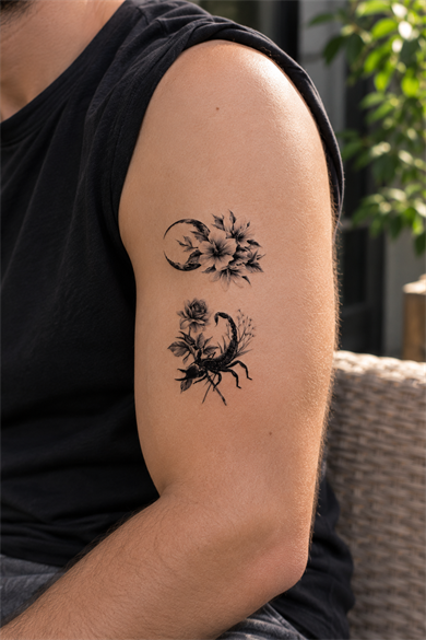 Ay Ve Çiçek Mini Geçici Dövme Tattoo