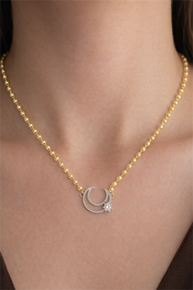 Altın Renk 14k Altın Kaplama Ay Figürlü Kolye