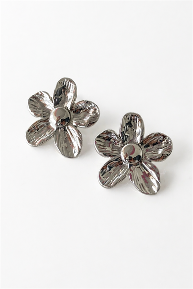 Gümüş Renk Çiçek Figürlü Küpe (Çift)