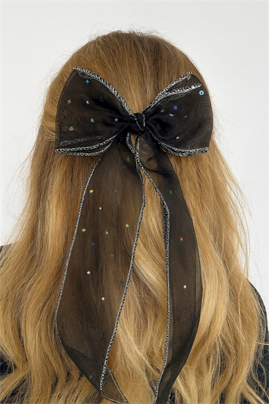 Siyah Renk Yıldız Detaylı Kurdele Otomat Toka