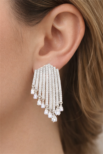 Gümüş Renk Taşlı Abiye Küpe (Çift)