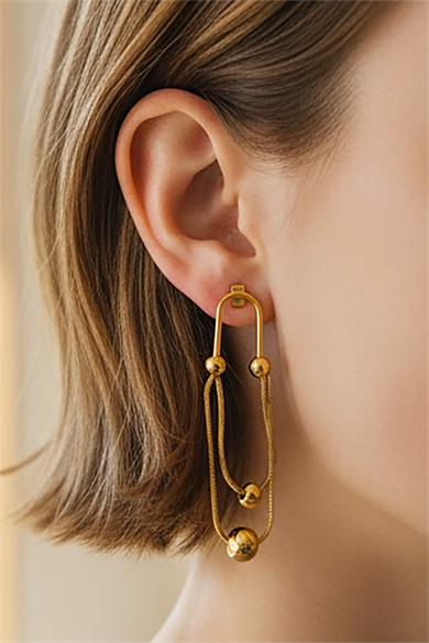 Altın Renk Sallantılı Çelik Küpe (Çift)