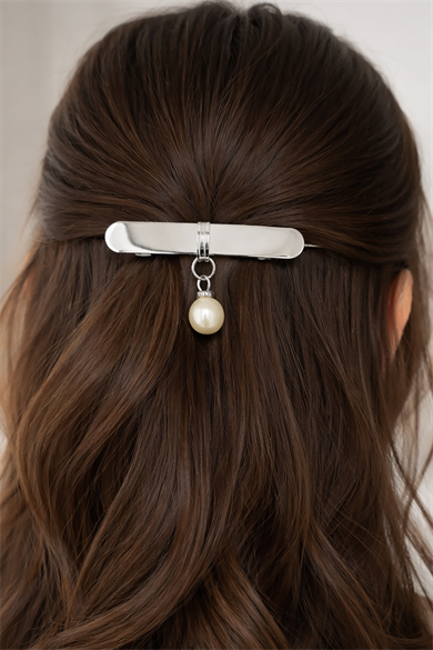 Gümüş Renk İnci Detaylı Metal Otomat Toka