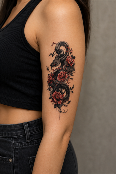 Yılan Ve Gül Geçici Dövme Tattoo