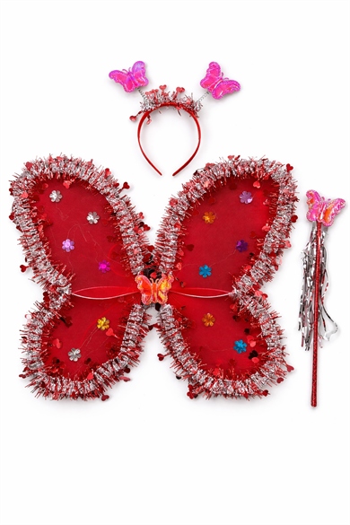 Kırmızı Renk Kanat /Asa /Taç Set