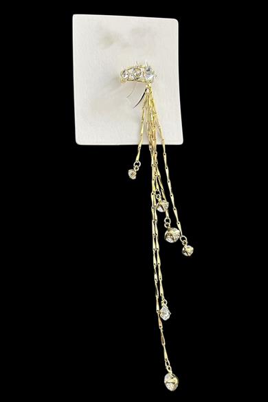 Altın Renk Taş Detaylı Sallantılı Ear Cuff (Tek)