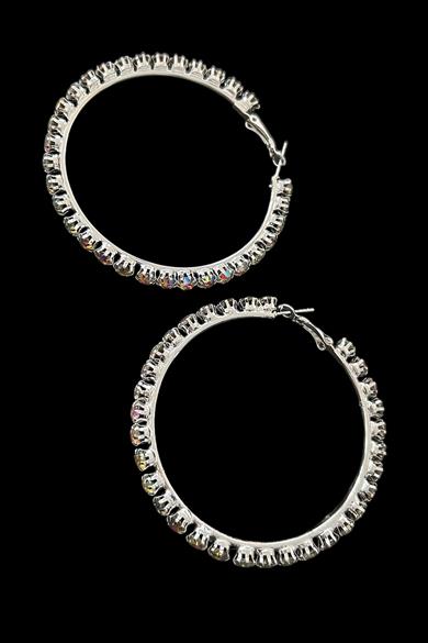 Gümüş Renk Taş Detaylı Halka Küpe 55Mm (Çift)