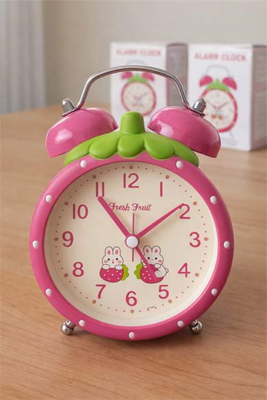 Fuşya Renk Mini Dekoratif Işıklı Alarmlı Yuvarlak Masa Saati