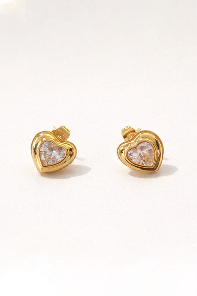 Altın Renk Kalp Figürlü 14K Altın Kaplama TX Küpe (Çift)