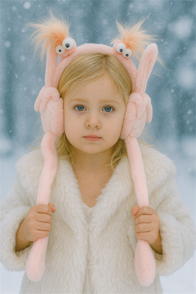 Pudra Renk Canavar Figürlü Kulakları Oynayan Peluş Kulaklık