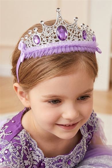 Mor Renk Taş Detaylı Çocuk Taç