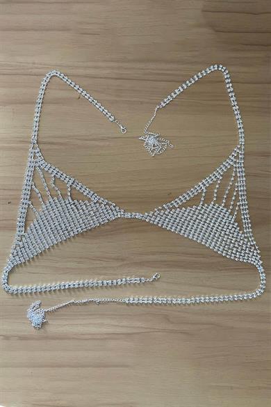 Gümüş Renk Taş Detaylı Bralet Vücut Aksesuarı