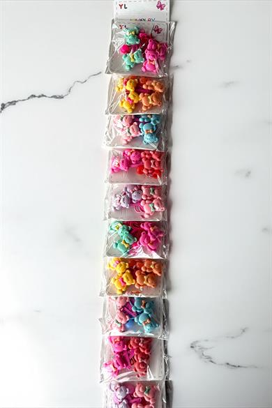 10lu Karışık Renk Ayıcık Figürlü Lastik Toka Ve Yan Toka Set 