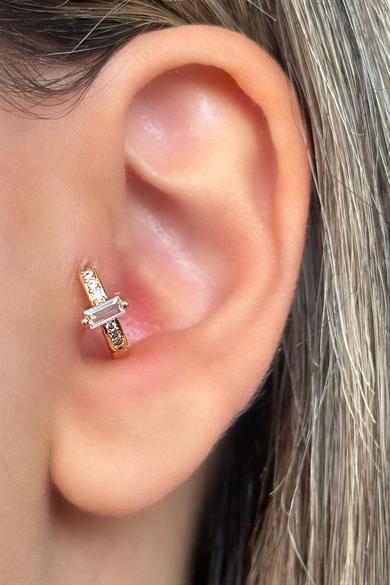 Altın Renk Taş Detaylı Çelik Halka Tragus/Kıkırdak Küpe/Piercing (Tek)
