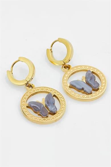 Altın Renk Kelebek Figürlü Çelik Küpe (Çift)