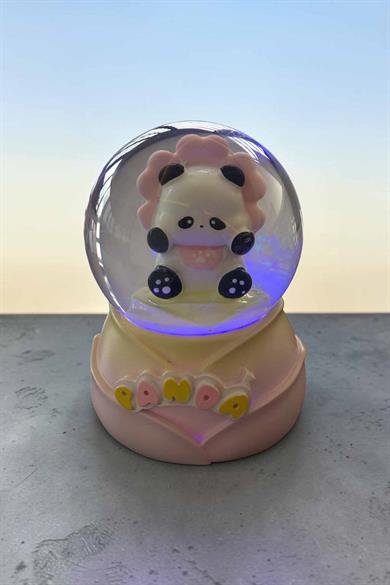 Pembe Renk Panda Figürlü Işıklı Küçük  Kar Küresi