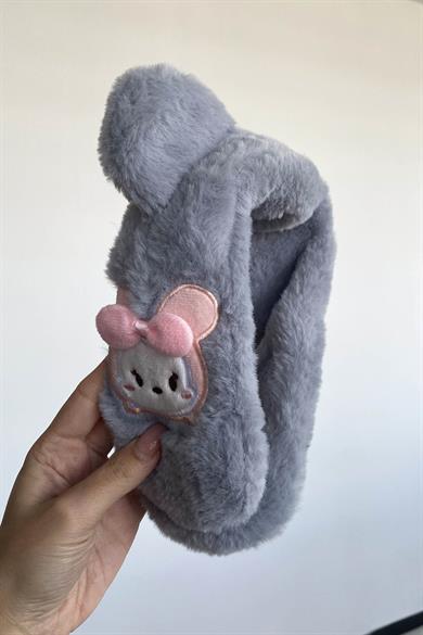 Gri Renk Ayıcık Figürlü Çocuk Peluş Kulaklık