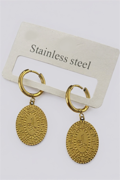 Altın Renk Tuğra Figürlü Çelik Küpe (Çift)