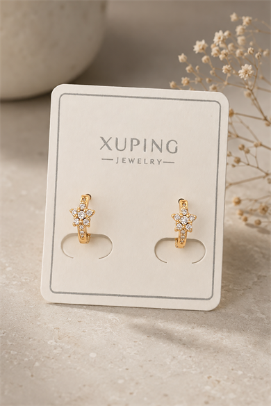 Altın Renk Yıldız Figürlü Taşlı Xuping Küpe (Çift)