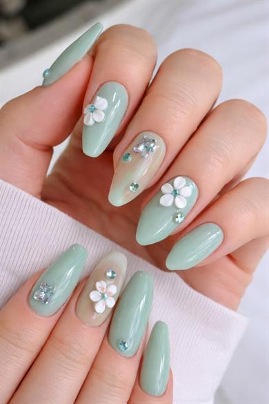 12li Su Yeşil Renk Jel Görünümlü Takma Tırnak (Yapıştırıcılı)