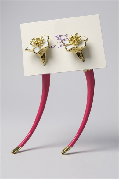 Altın Ve Pembe Renk Çiçek Detaylı YSX Küpe (Çift)