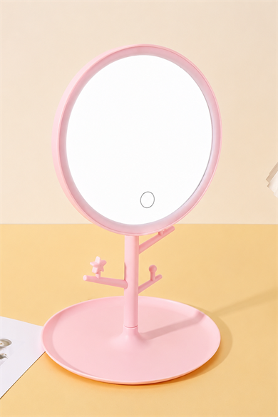Pembe Renk Işıklı Masa Aynası